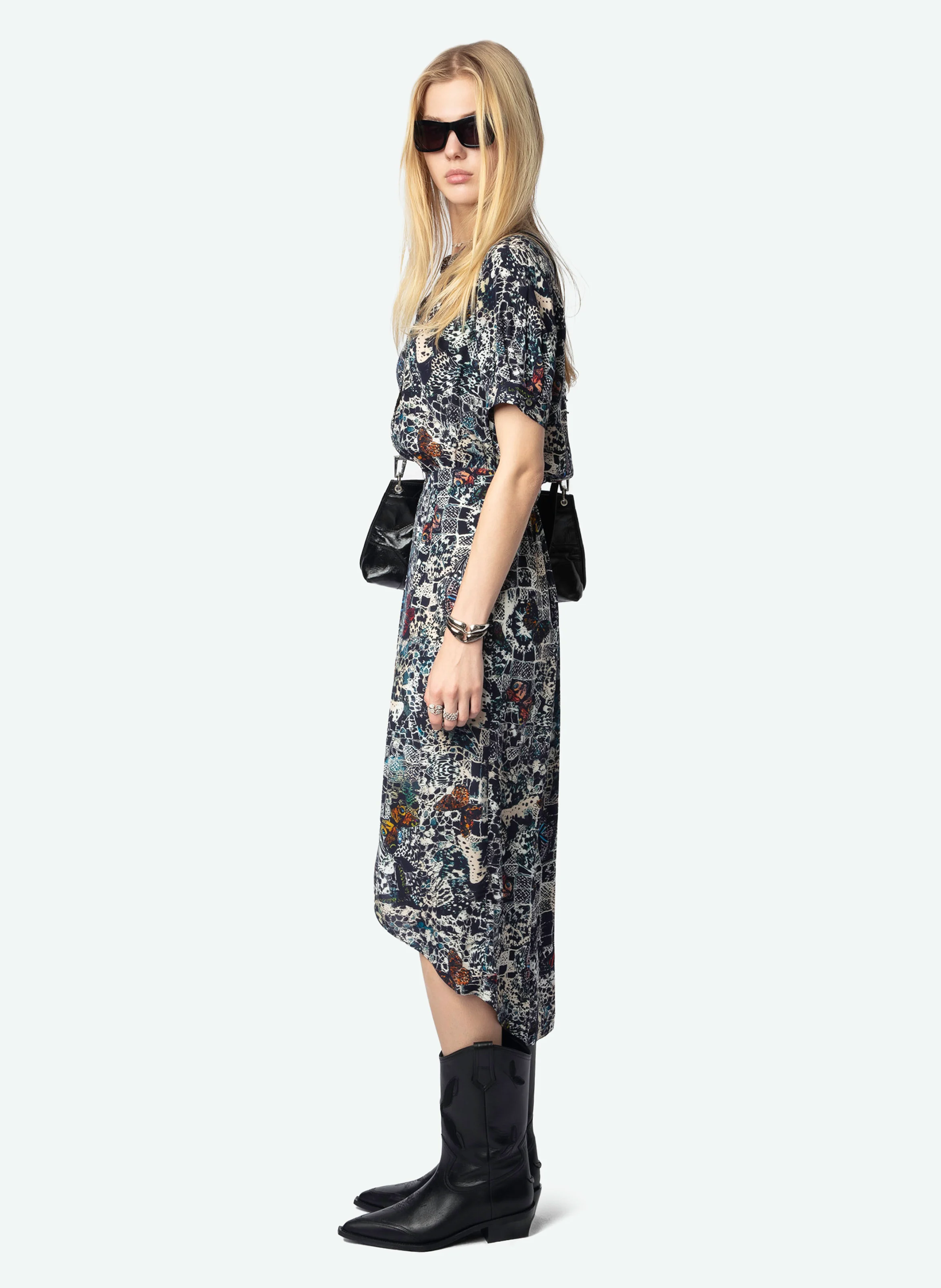 RIMAZ - Robe midi imprimée à manches courtes | Bleu