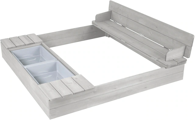 roba® Sandkasten »Outdoor+« wetterfestes Massivholz, mit aufklappbarer Sitzbank und 2 Spielwannen