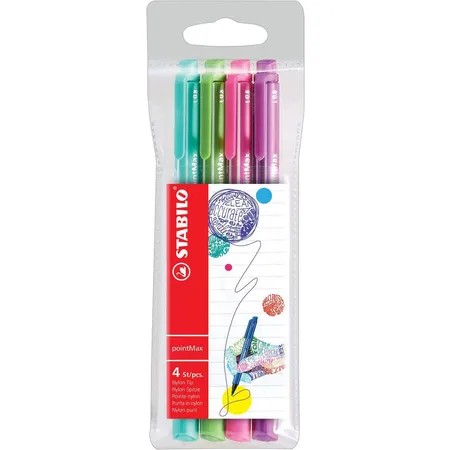 Filzschreiber - STABILO pointMax - 4er Pack - Designfarben - eisgrün, hellgrün, rosarot, lila