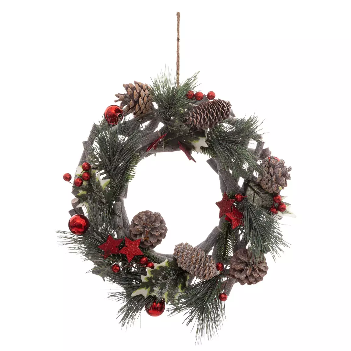 Couronne de Noël (D32 cm) Nature festive Rouge