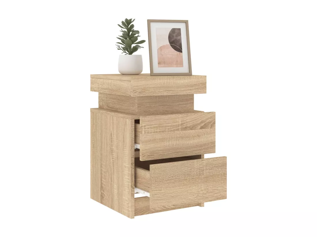 Table de chevet avec lumières LED chêne sonoma 35x39x55 cm