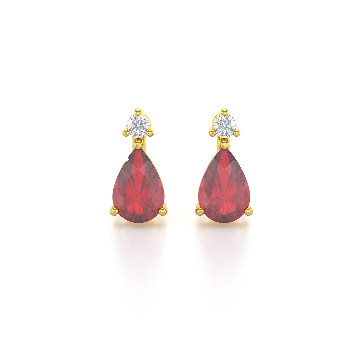 Boucles d'oreilles ADEN Or 585 Jaune Rubis forme Poire et Diamants 1.15grs