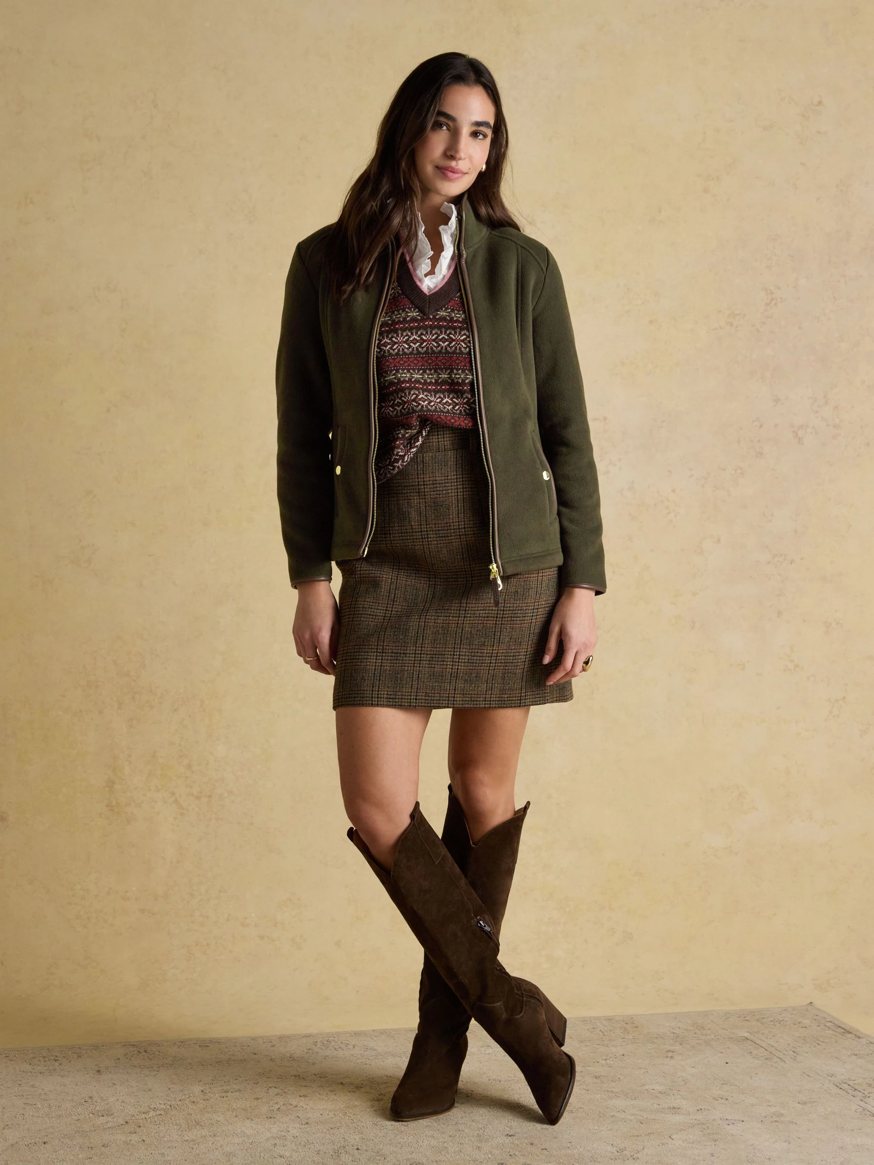 Groen - Heritage fleece met doorlopende rits