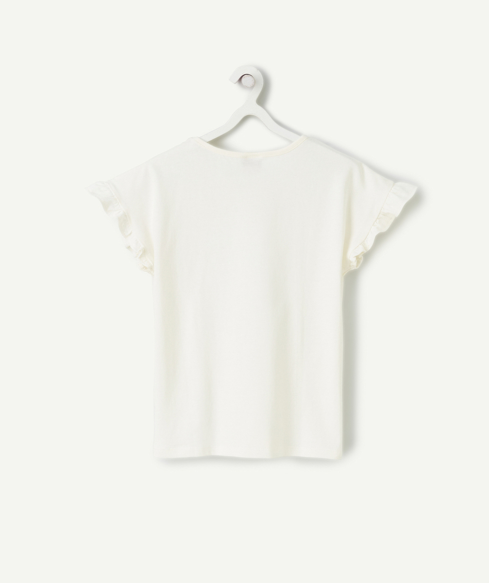 t-shirt manches courtes fille blanc en coton bio motif lune