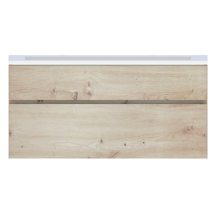 Meuble sous-vasque à suspendre Calao aspect chêne artisan 120 cm + plan vasque en résine blanc