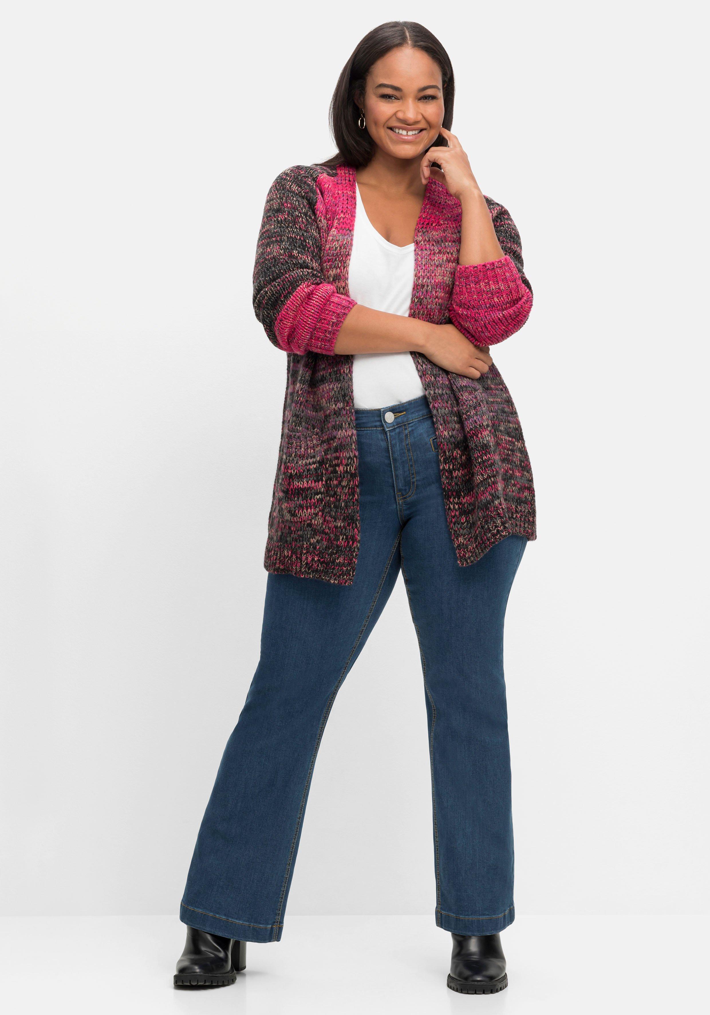 Longstrickjacke in Multicolour und offener Form