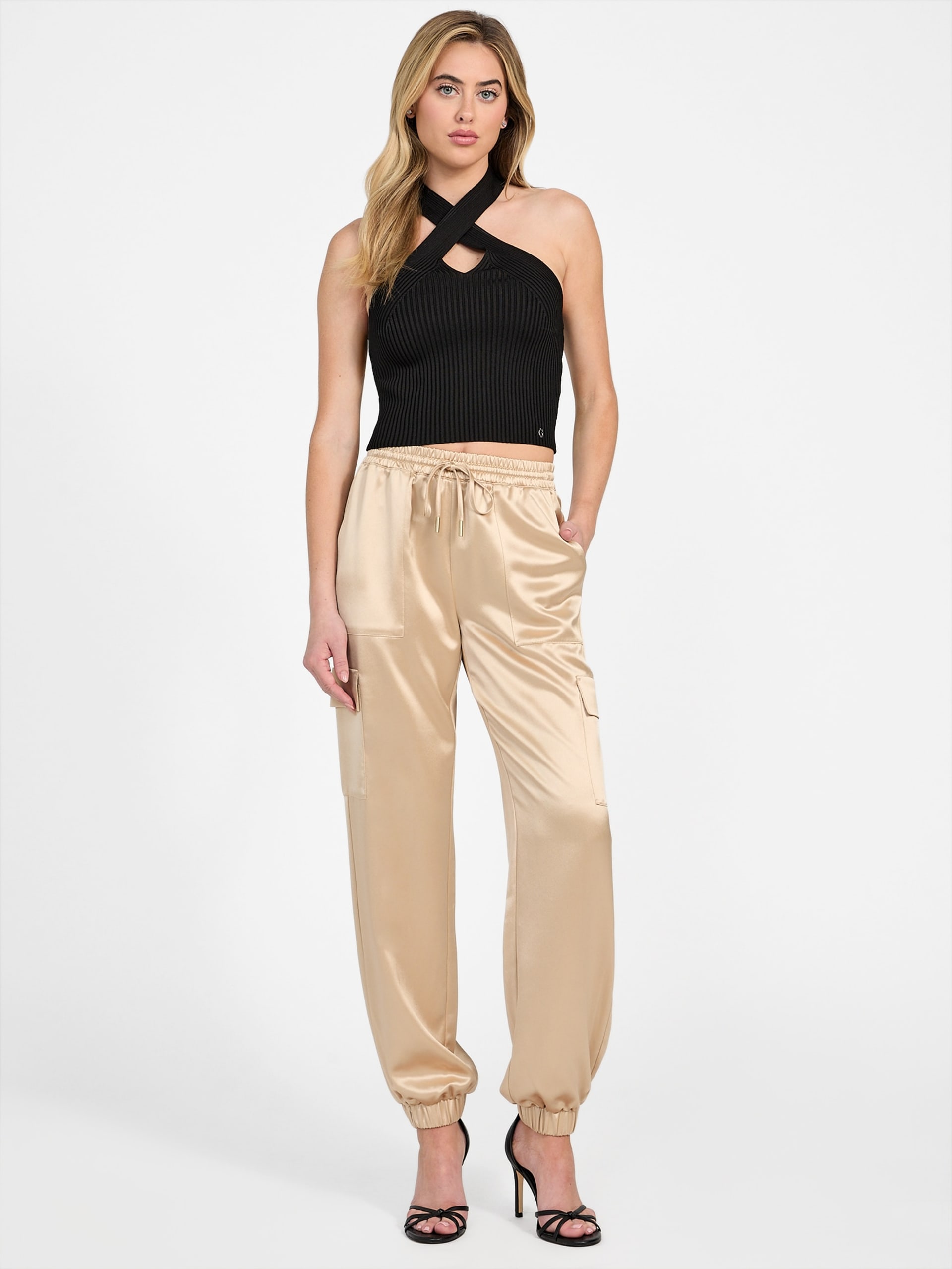 Marzia Joggers de cetim com cordão