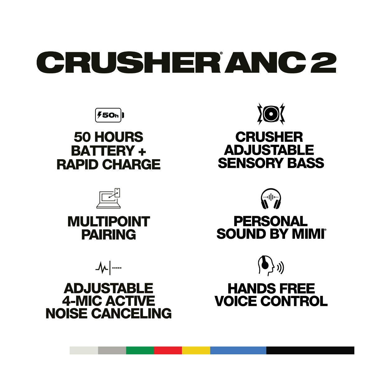 Skullcandy Crusher ANC 2 trådløse around-ear hodetelefoner (bone)