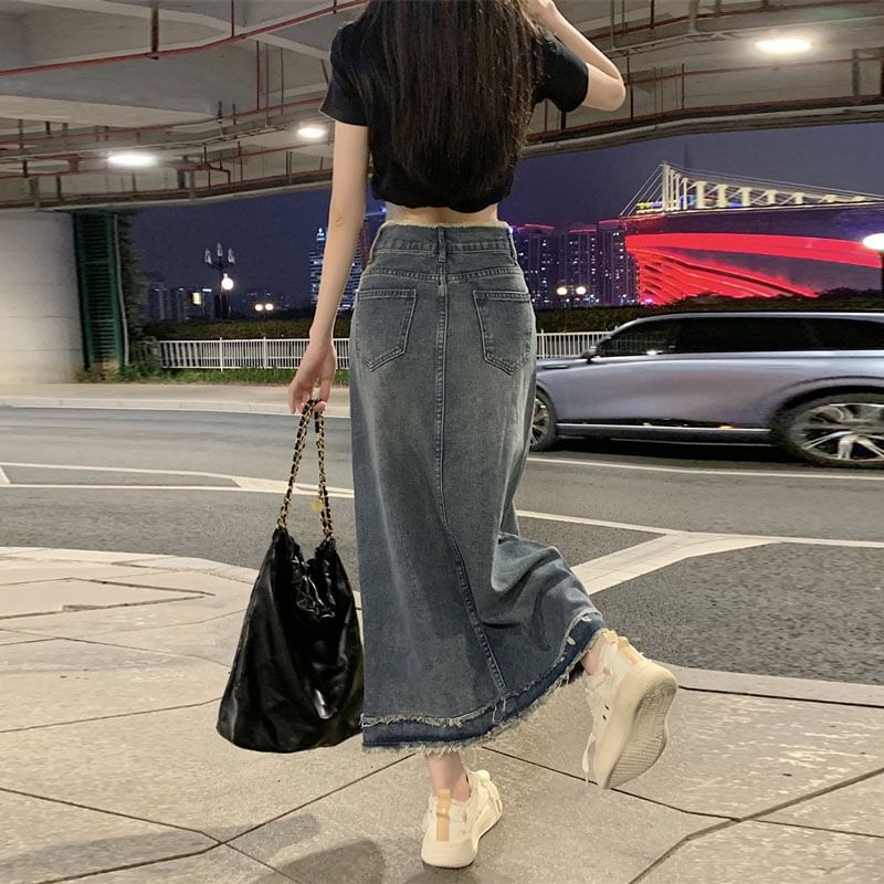 Coline - Midi-rok met hoge taille en denim