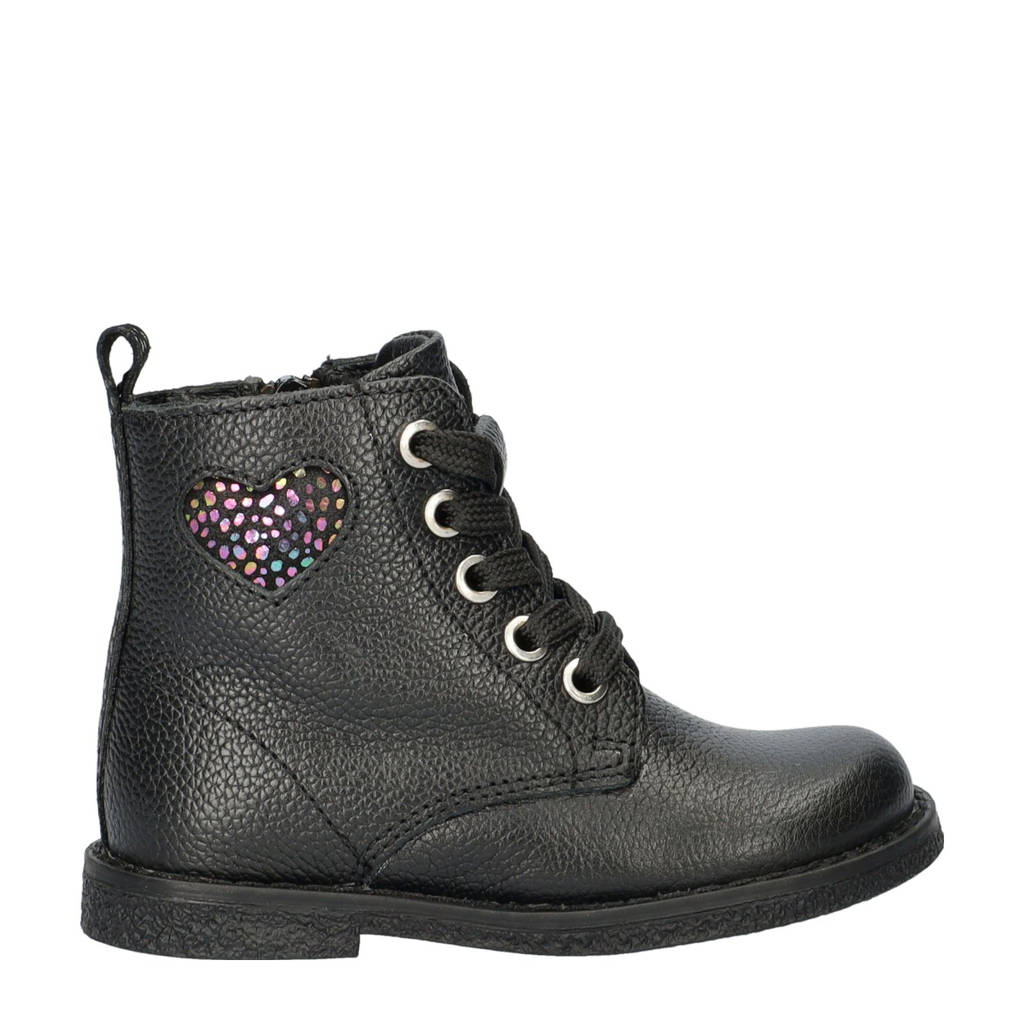 Nelson Kids leren veterboots zwart