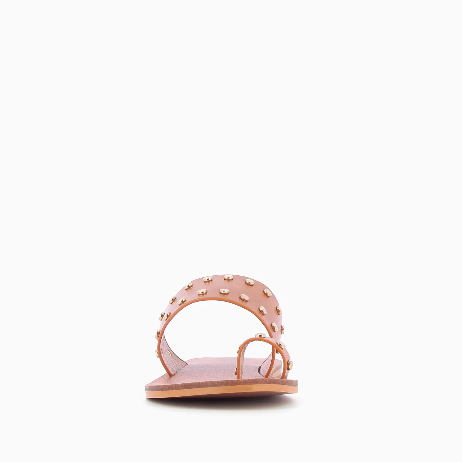 Sandales plates-Mules cloutées Laëticia camel à passe-pouce