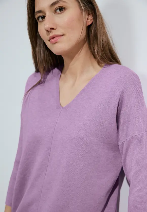 3/4 Feinstrick Pullover - sporty lilac melange