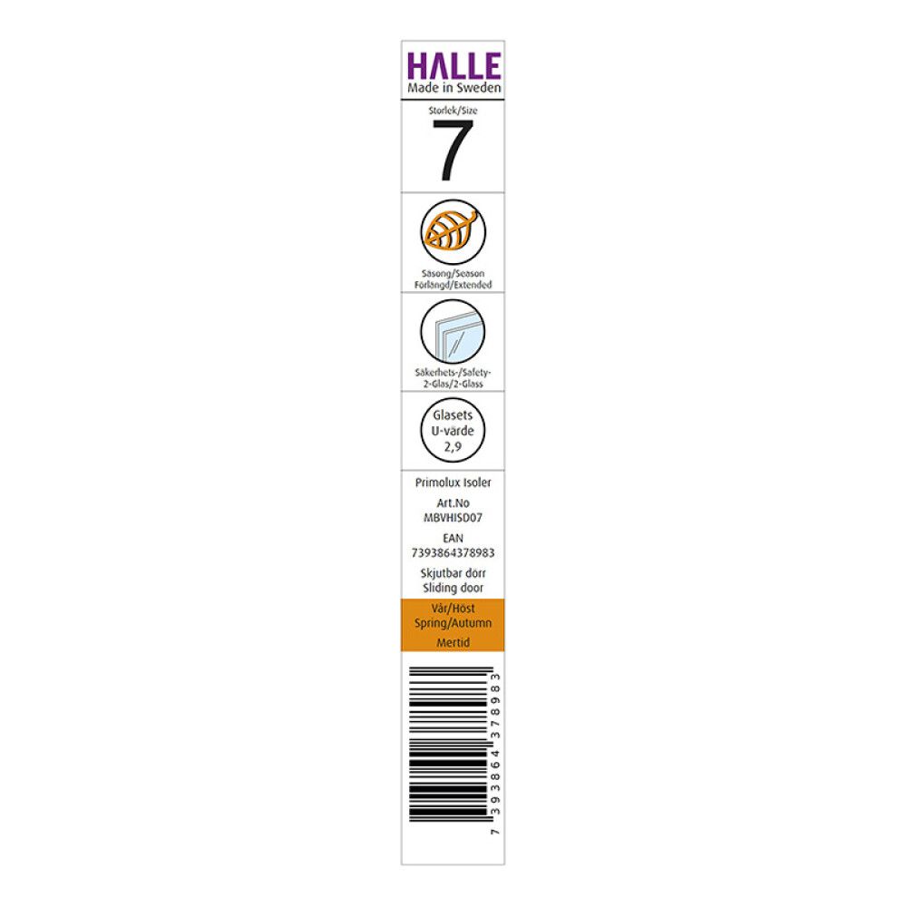 SKYVEDØR HALLE PRIMOLUX ISOLERGLASS BREDDE 760MM