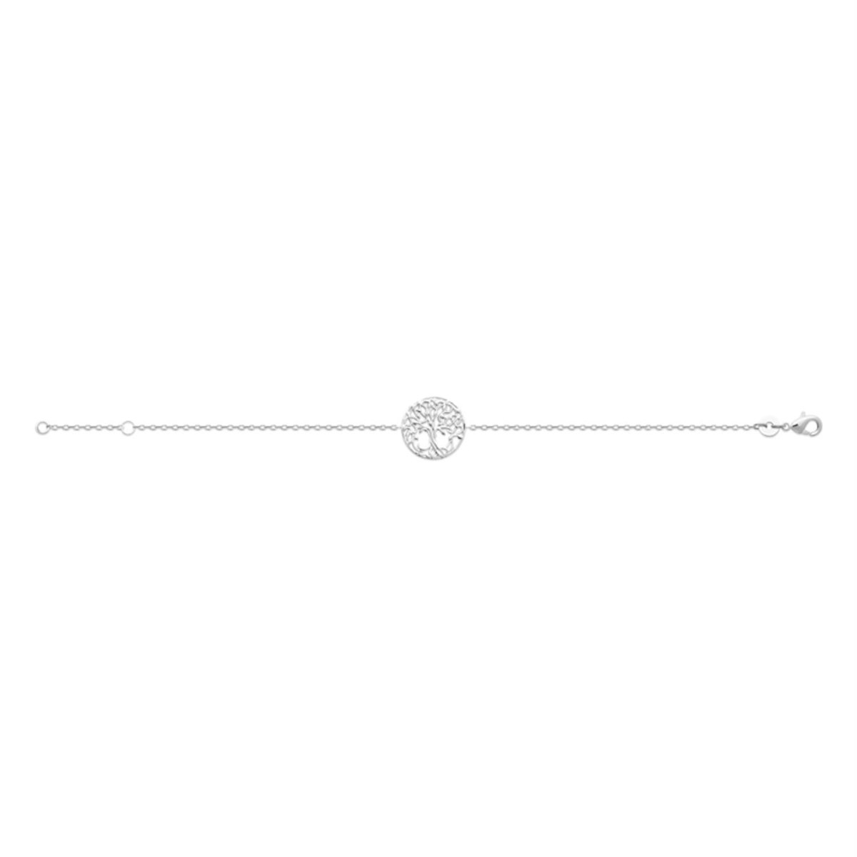 Bracelet arbre de vie à feuilles médaille ronde Argent 925 Rhodié