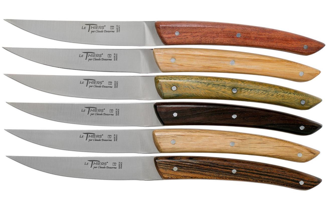 Claude Dozorme Le Thiers steakmesset 6-delig, verschillende houtsoorten