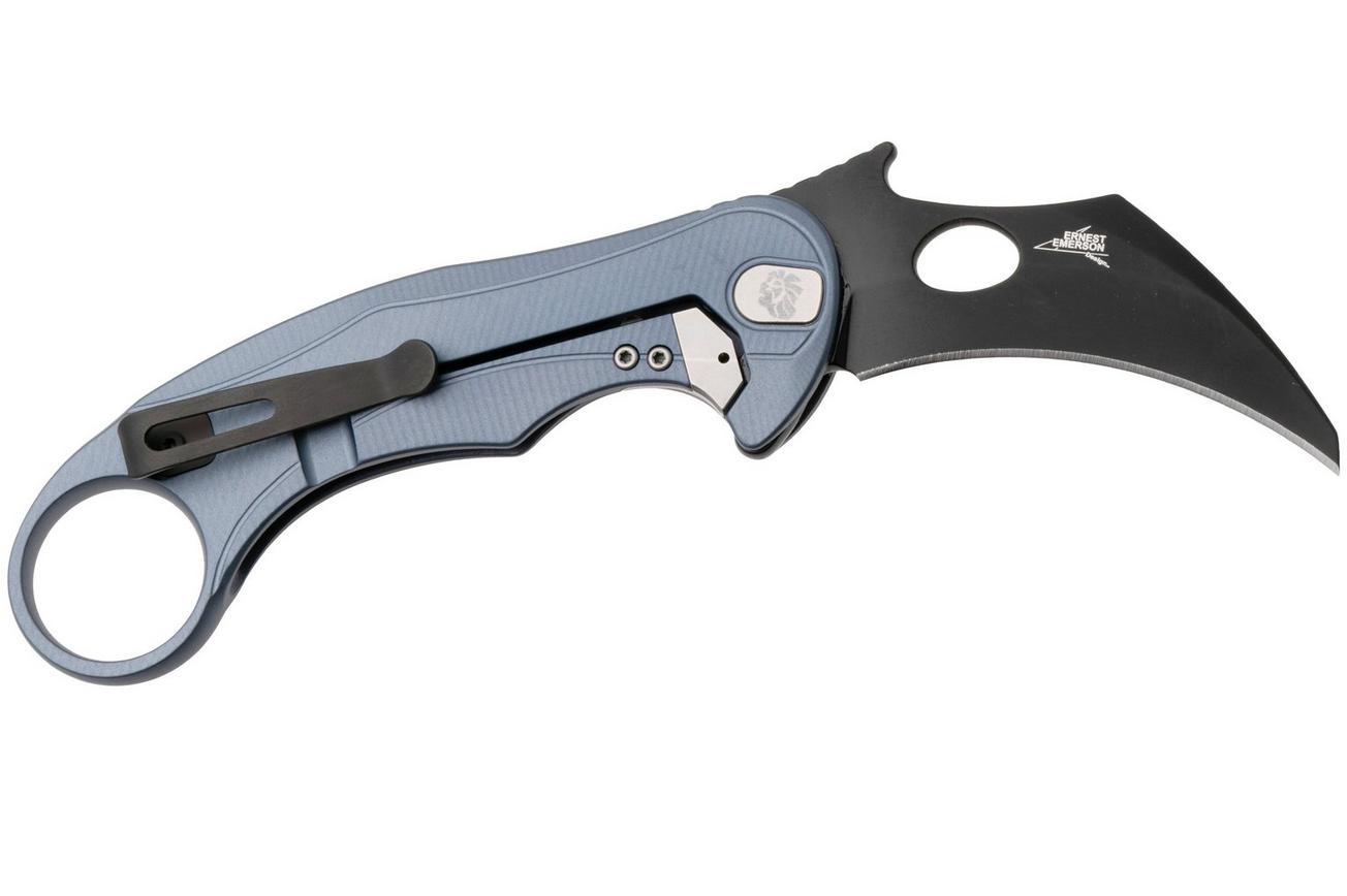 LionSteel L.E.One Mid LE2-IB, Old Black M390, Ice Blue Aluminum, karambit zakmes
