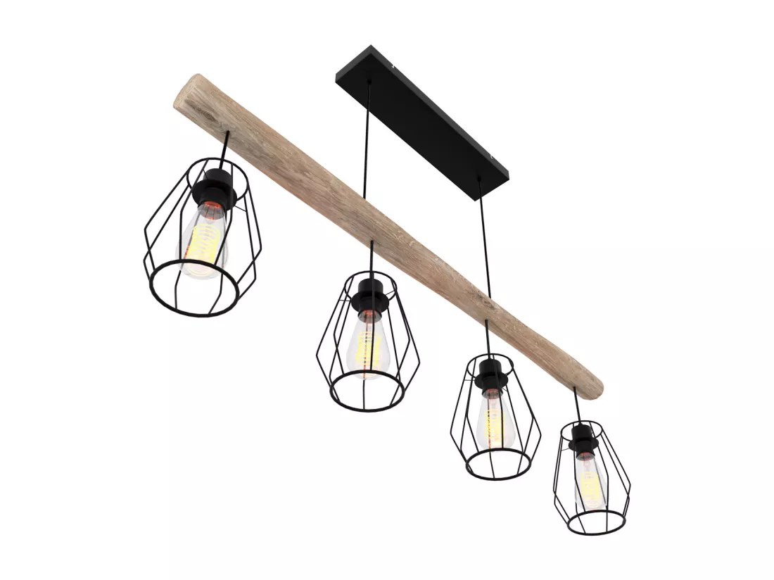 Suspension en bois et métal 4 lampes - Clotilde