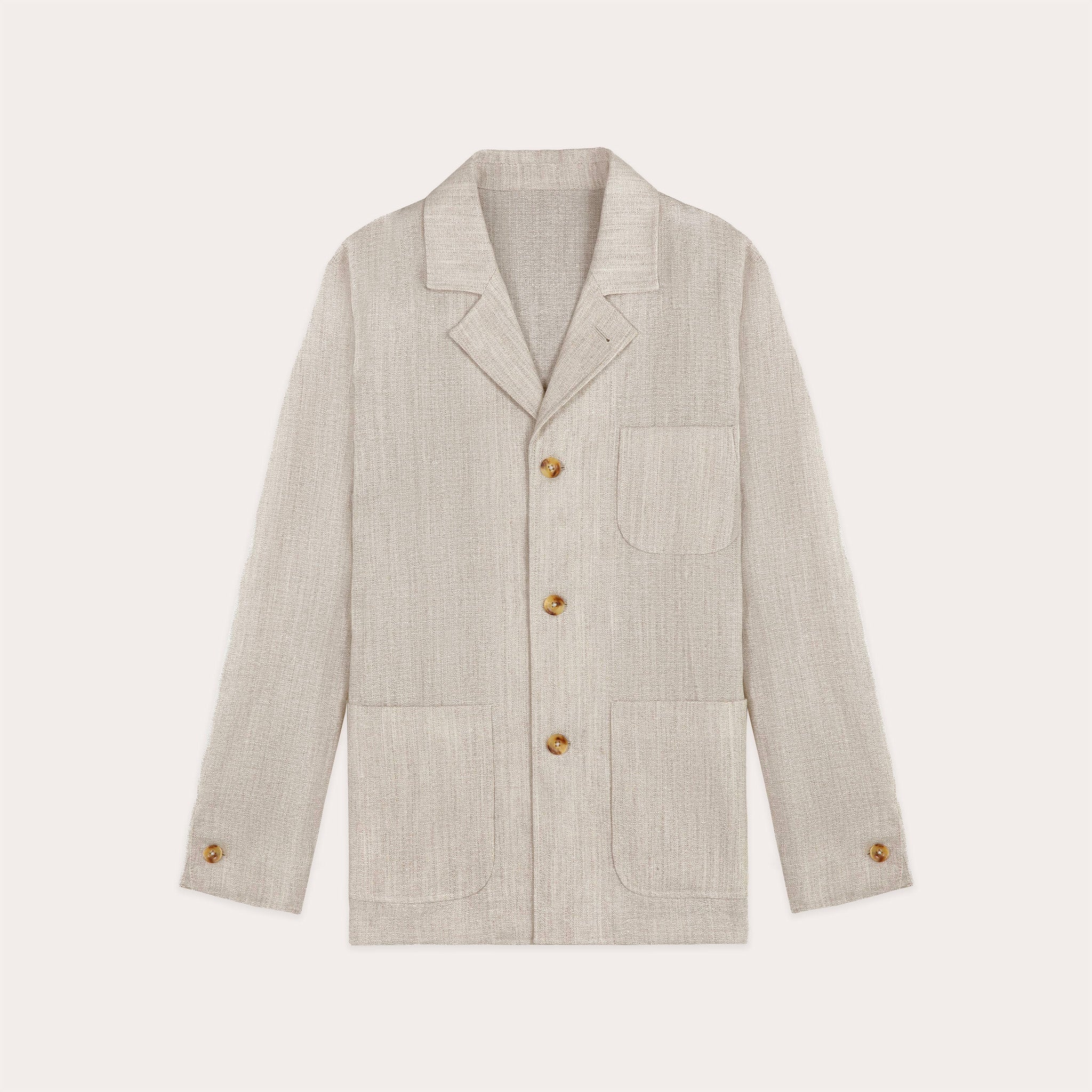 Unstructured suit jacket in mottled beige wool and linen