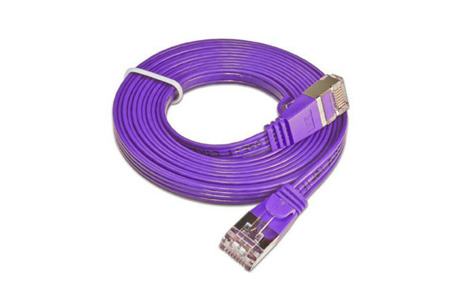Slimpatchkabel RJ-45 - RJ-45, Cat 6, STP, 7.5 m, ViolettGeschirmtes Twisted-Pair-Kabel (STP) mit Klinkenschutz