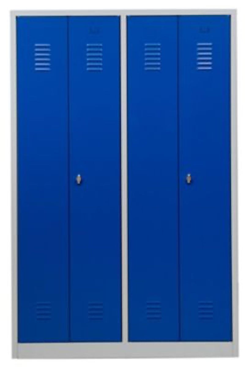 PROREGAL Garderobekast Camel 4 Compartimenten & 2 Sloten HxBxD 180 x 117 x 50 cm Hangslot Grijs-Blauw