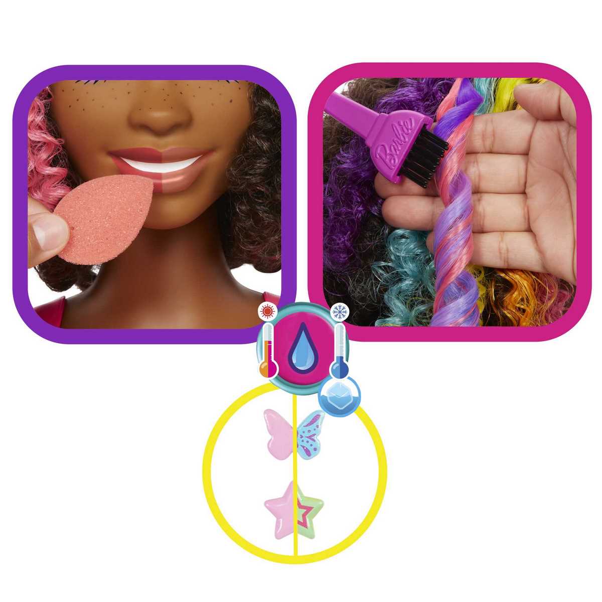 Barbie Ultra chevelure - Tête à coiffer brune avec mèches arc-en-ciel