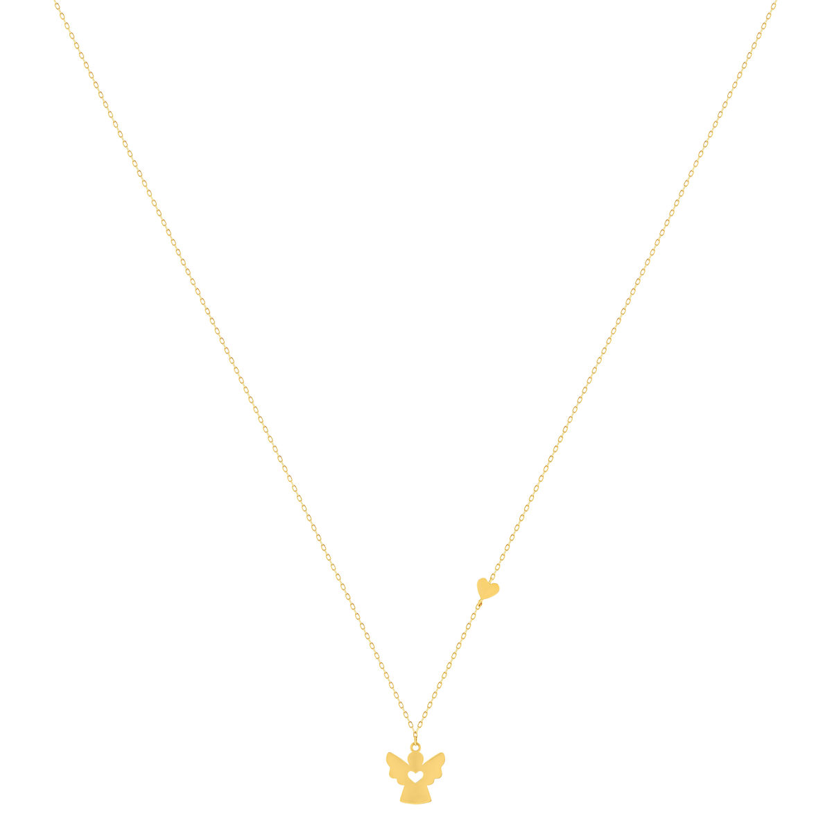 Collier or 375 jaune coeur et pampille ange 43 cm