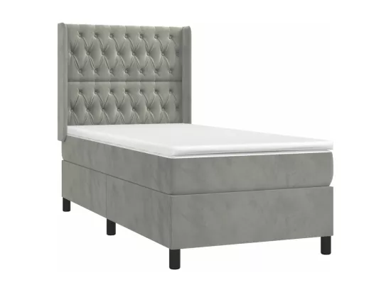 Sommier tapissier et matelas et LED Gris clair 90x190cm Velours