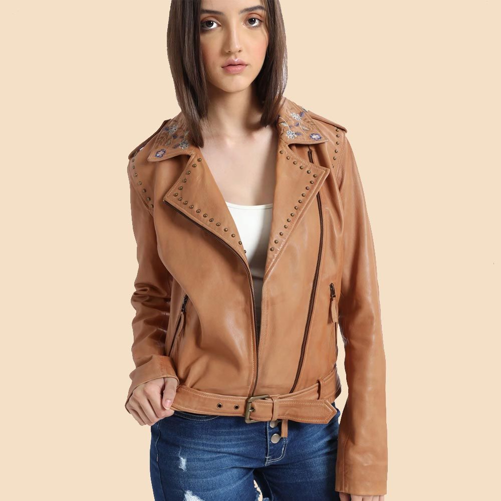 Myra Bag leather jacket Tanned Embroidered