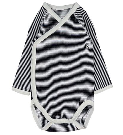 Petit Bateau Wickelbody L/æ - 3er-Pack - Blau/Weiß gestreift