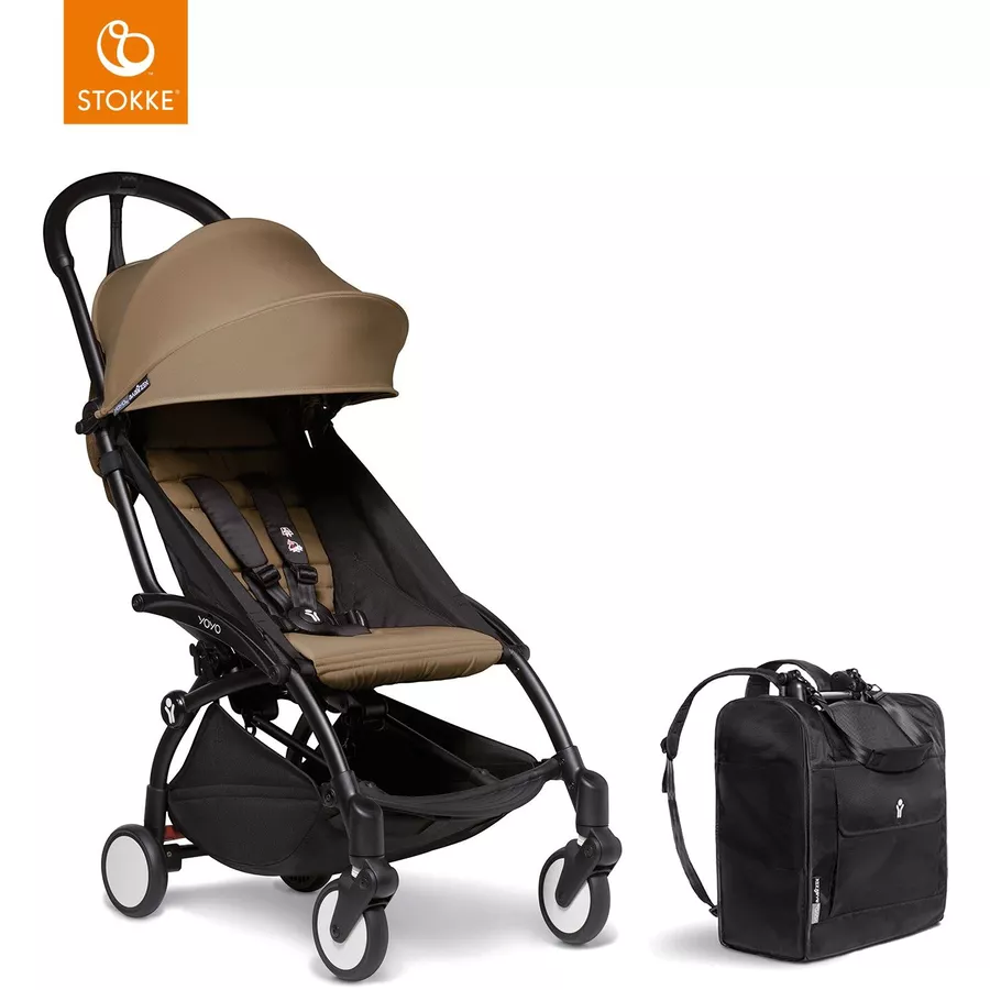 BABYZEN Kinderwagen YOYO2 6+ Black mit Textilset Toffee und Backpack YOYO Black