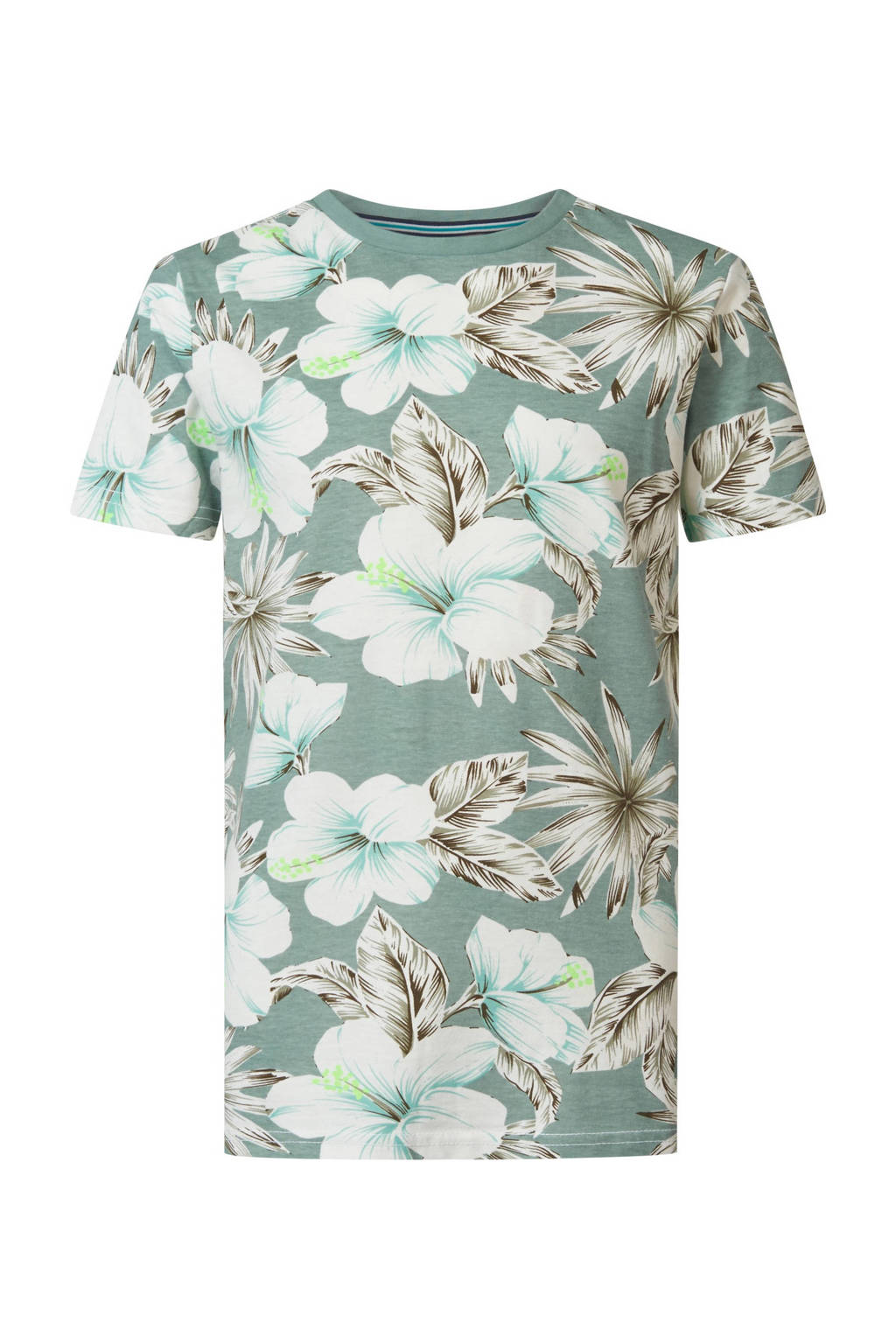 Petrol Industries T-shirt met all over print blauwgrijs/wit