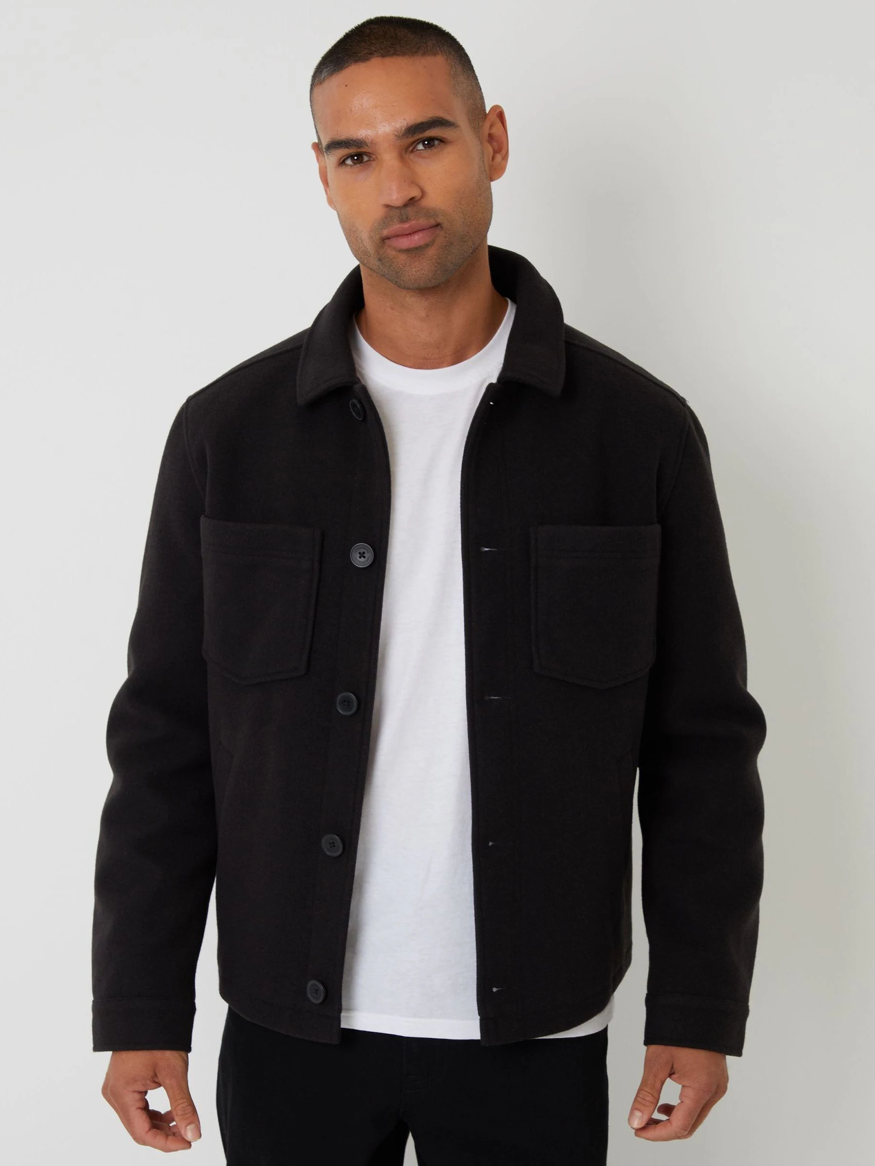 Zwart - Threadbare - Gewatteerd shacket met knopen van imitatie wol