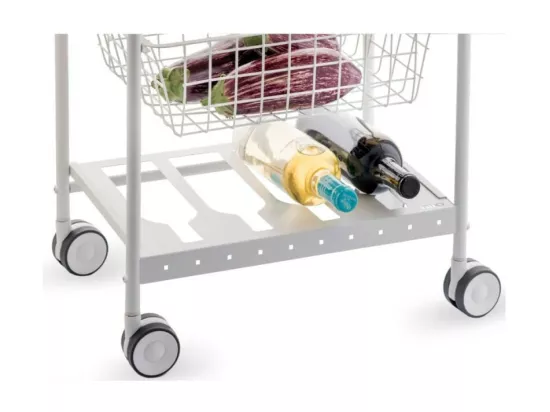 Desserte de cuisine KARINA, 3 grands paniers coulissants et porte-bouteilles, Blanc-Hêtre