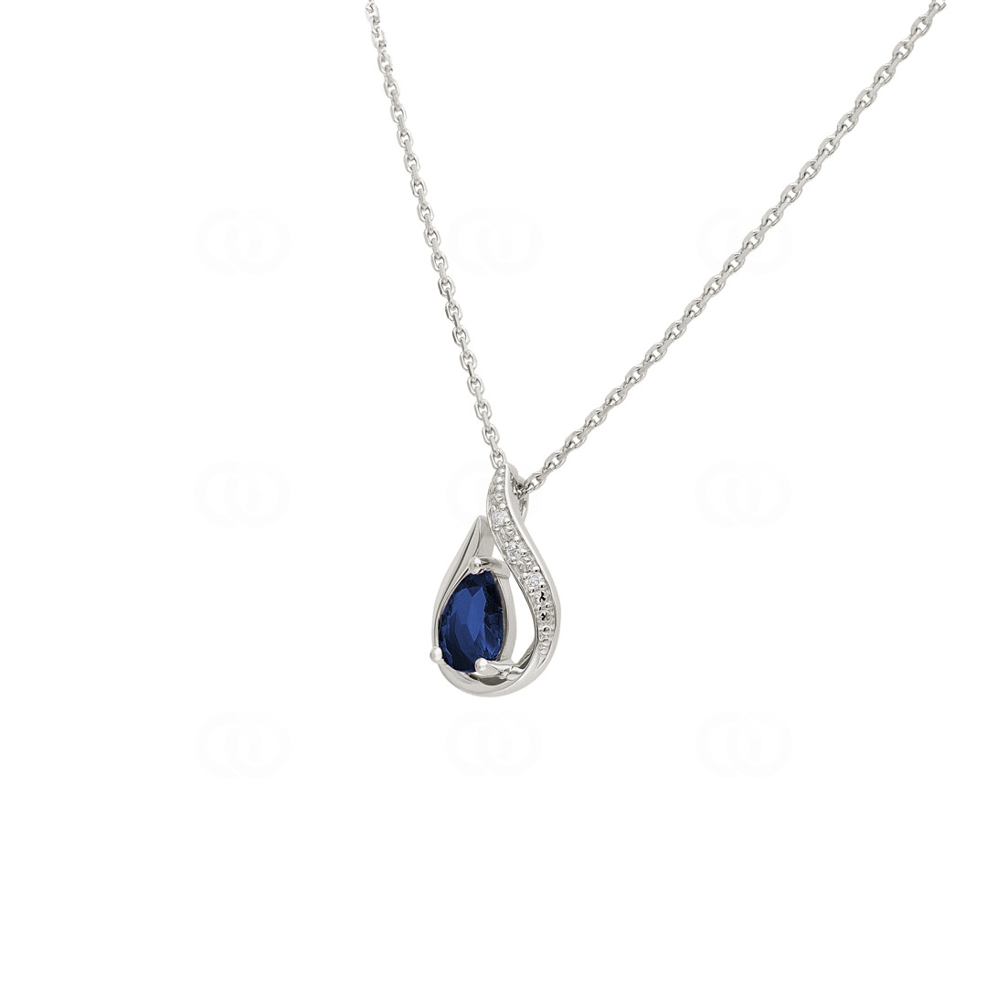 Collier mit Anhänger 750/18 K Weissgold mit Saphir & Diamanten 0.01ct.