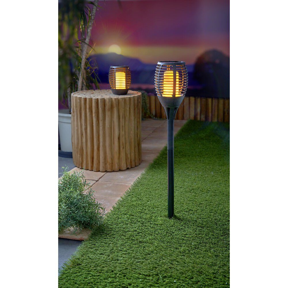 Borne solaire 3en1 effet flamme 28 LED multicolores télécommande