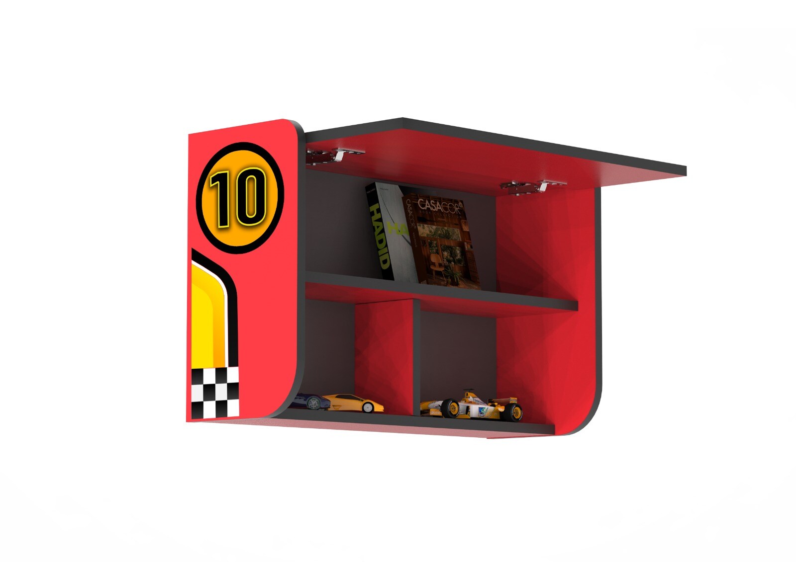 Bücherregal mit Klappe Wandregal für Kinderzimmer Rot
