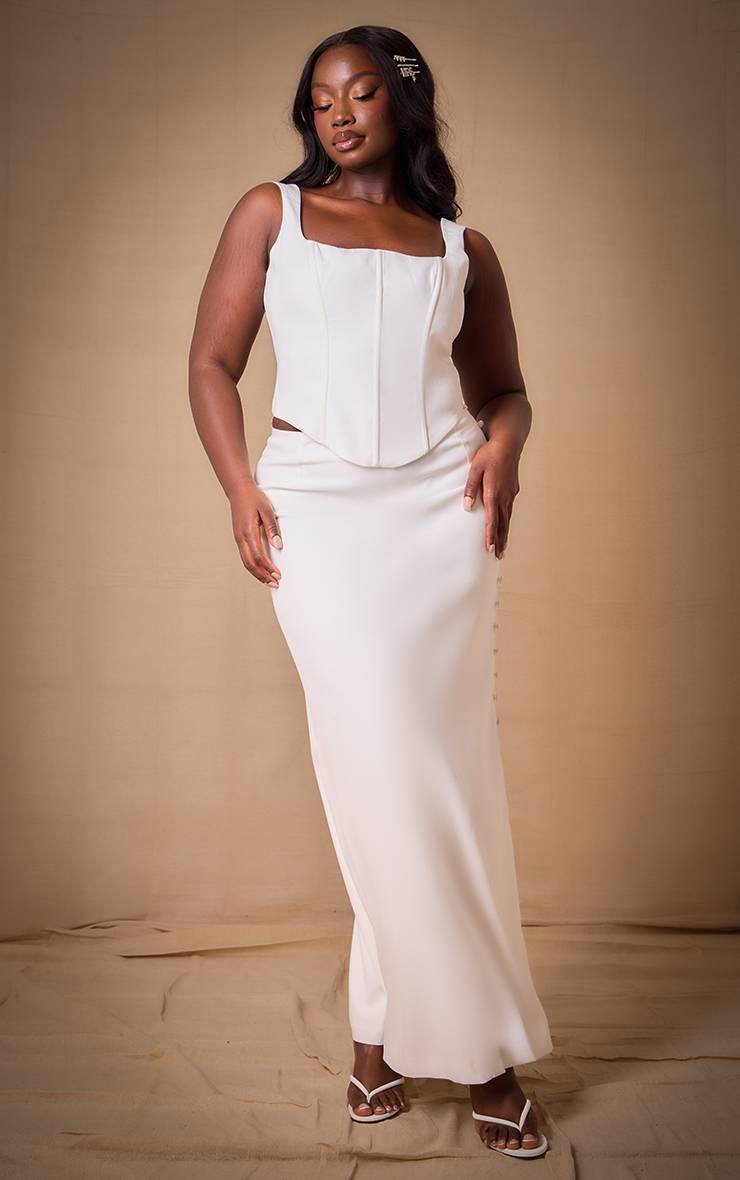 Blanc Jupe Longue Premium Plus Tissée Avec Détails Boutonnés Coordonnée