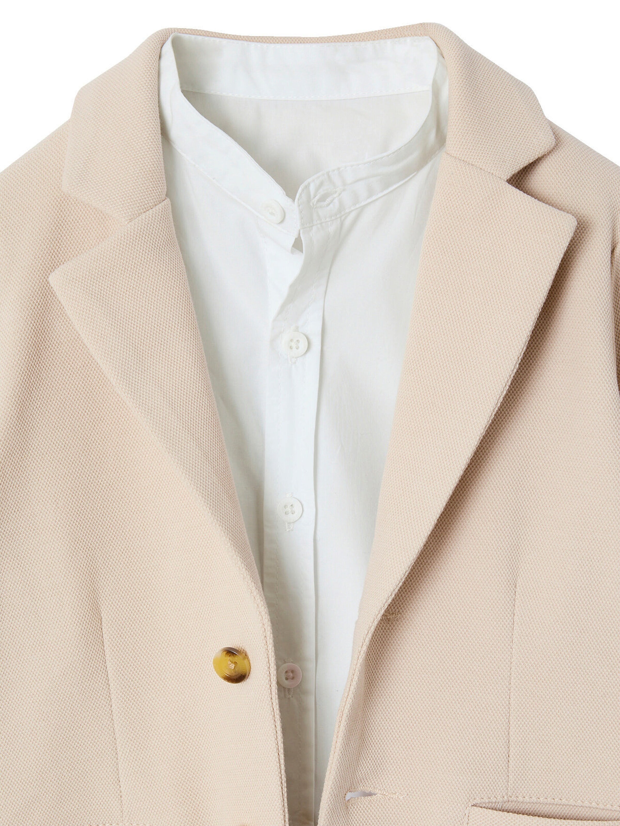 Vertbaudet Festliches Jungen-Set: Hemd mit Stehkragen, Sakko & Hose beige