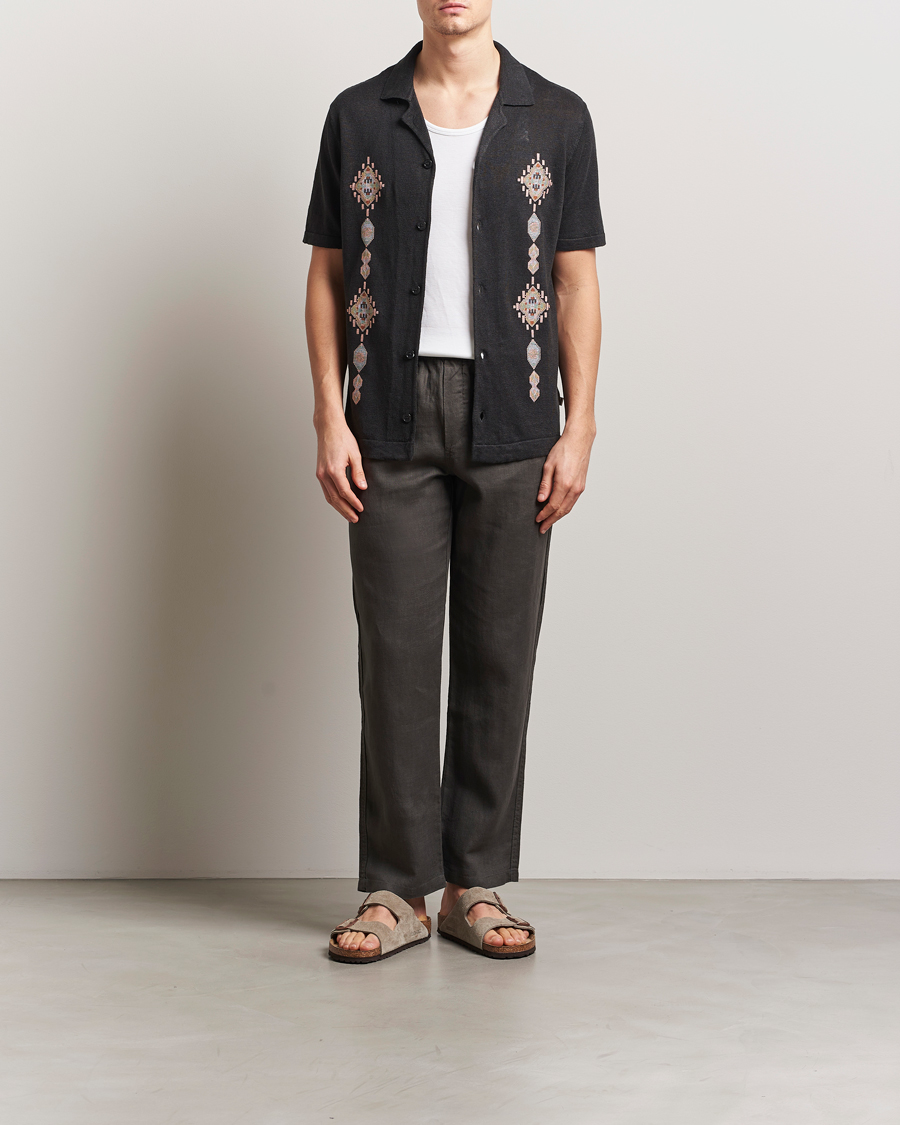 NN07 Henry Printed Knitted Short Sleeve Shirt Black