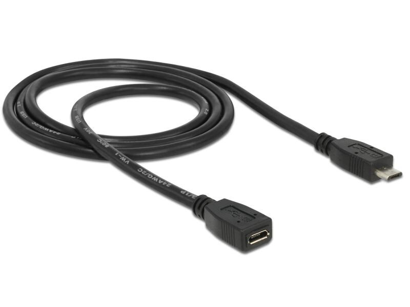 Delock USB 2.0-Verlängerungskabel  Micro-USB B - Micro-USB Delock Verlängerungskabel USB 2.0 Typ Micro-B Stecker > USB 2.0 Typ Micro-B Buchse 1 m