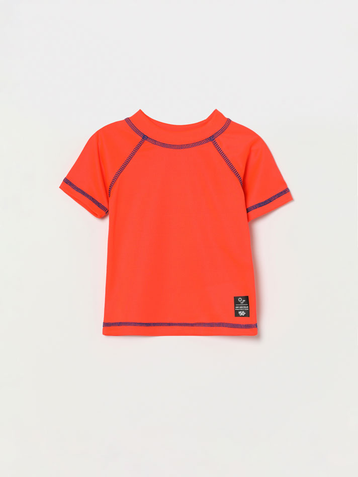 Conjunto de maiô e camiseta de proteção solar - Vermelho Vivo