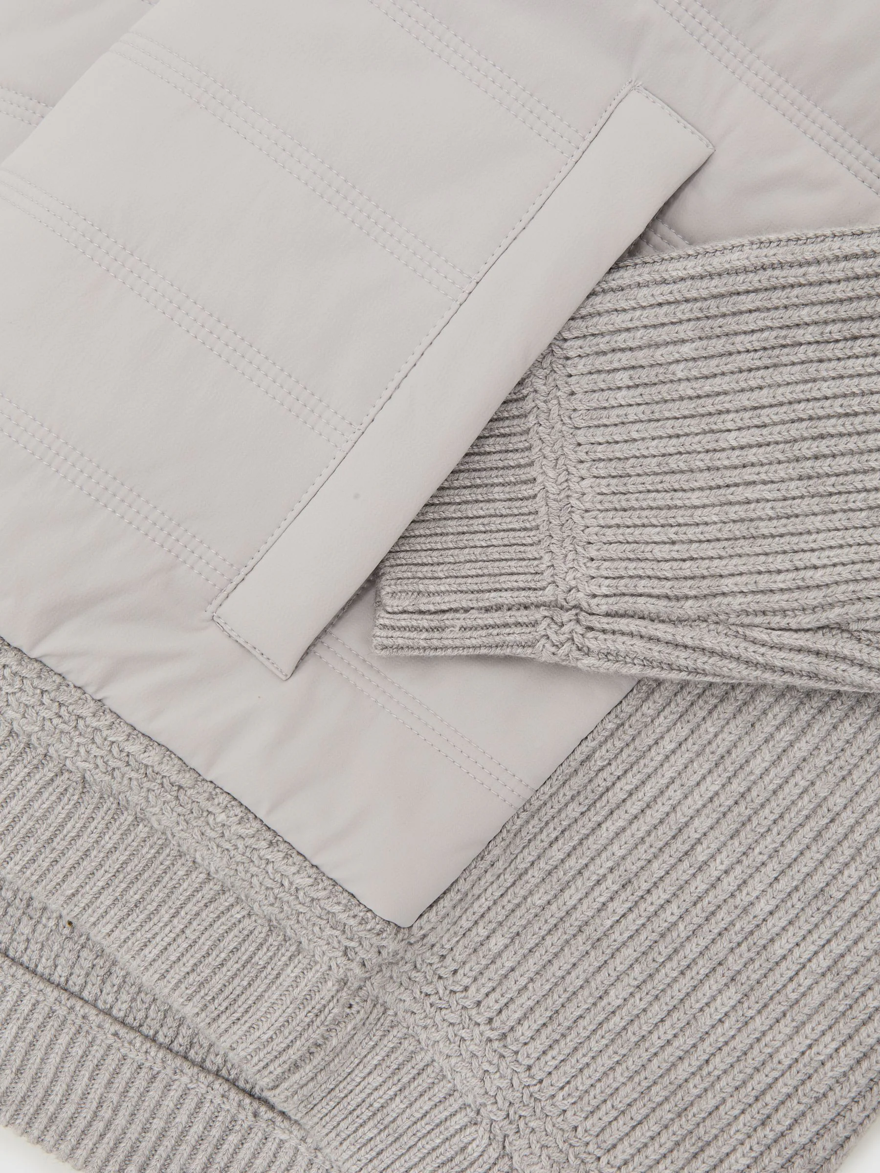Zachtgrijs - Reiss Townsend Quilted Rib-Knit Funnel-Neck Jacket
