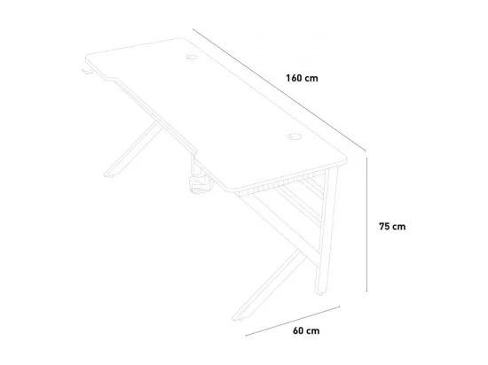Bureau gamer LED ergonomique 160x60 porte casques et boissons PIPA
