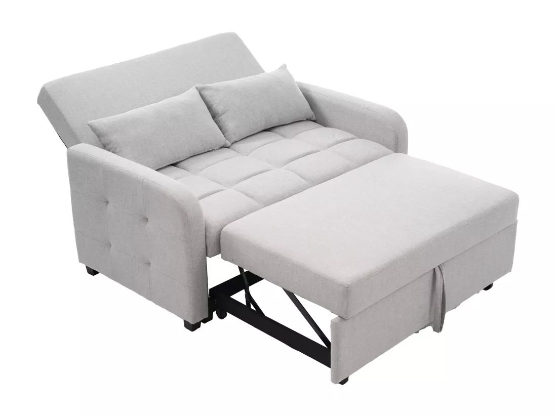 Canapé convertible 2 places, Canapé-lit pliant en tissu lin - 127 x 75 x 94 cm - avec fonction sommeil - Gris clair