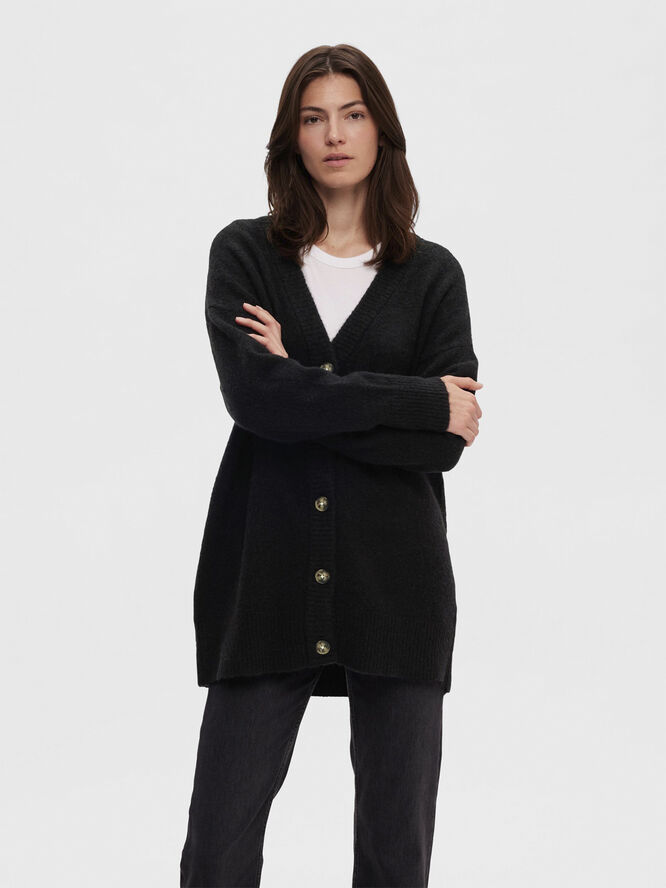 Selected Femme SLFMALINE LS WOOL KNIT LONG CARDIGAN NOO Sort