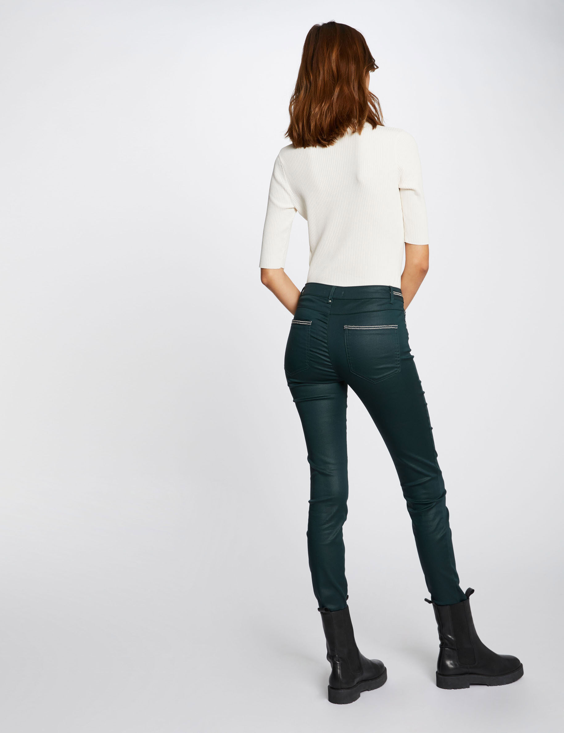 Pantalon slim enduit vert fonce femme - vert_fonce