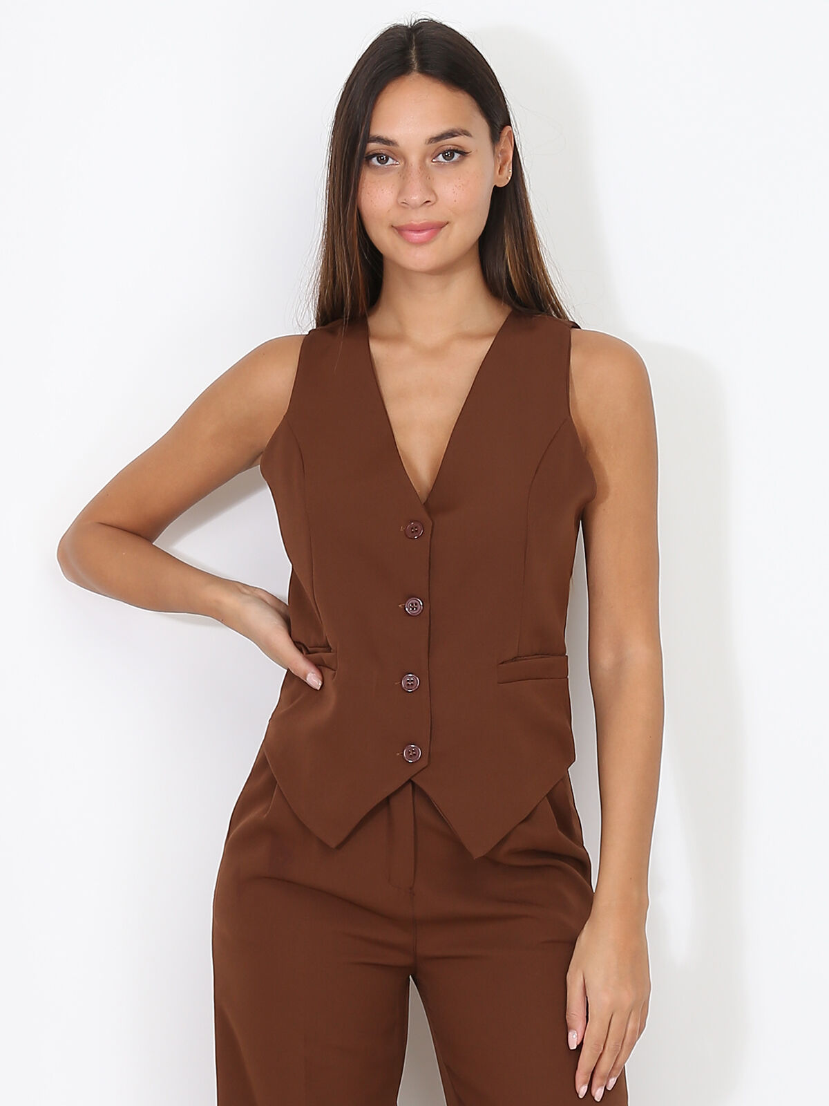 Veston cintré à boutons- Marron
