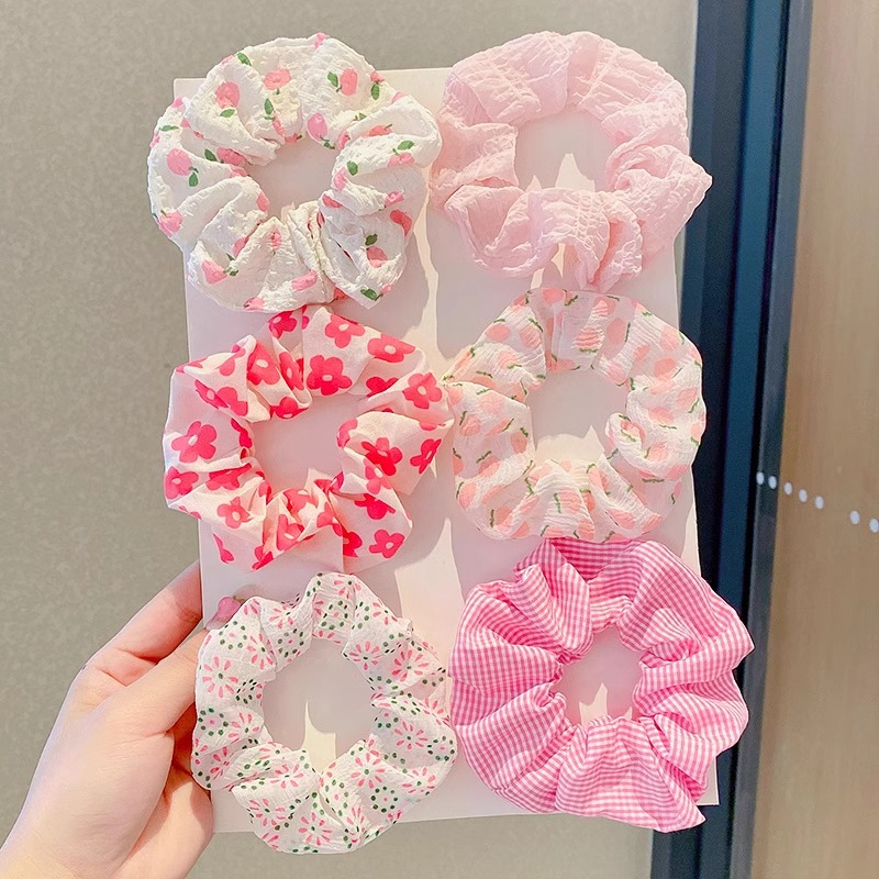 (6er Set) Scrunchies Elastische Haargummis Haarschmuck Haarband - Rosa