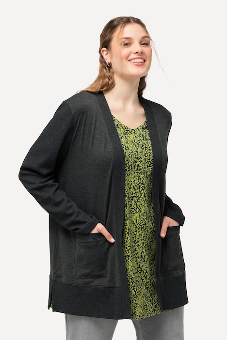 Sweatjacke, Waffelstruktur, offene Form, Langarm