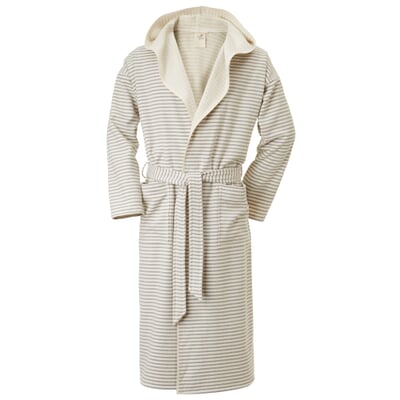 Unisex-Bademantel fein gestreift, Beige-Weiß